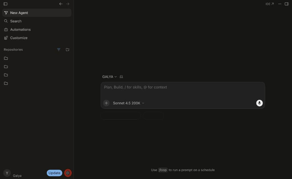 Click the settings icon at the bottom left of Cursor